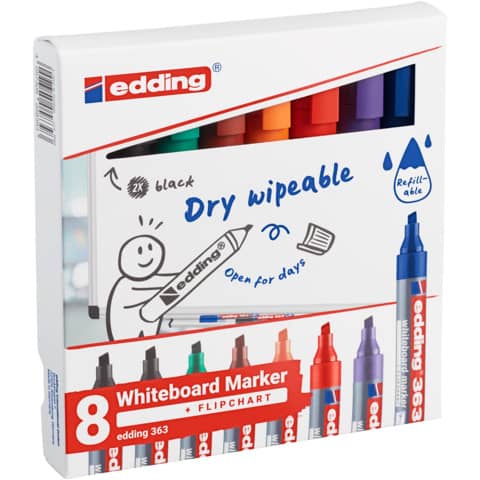 Whiteboardmarker Edding 363 (4-363-8-S2999), Rundspitze 1 - 5 mm, 8 Stück farbig sortiert