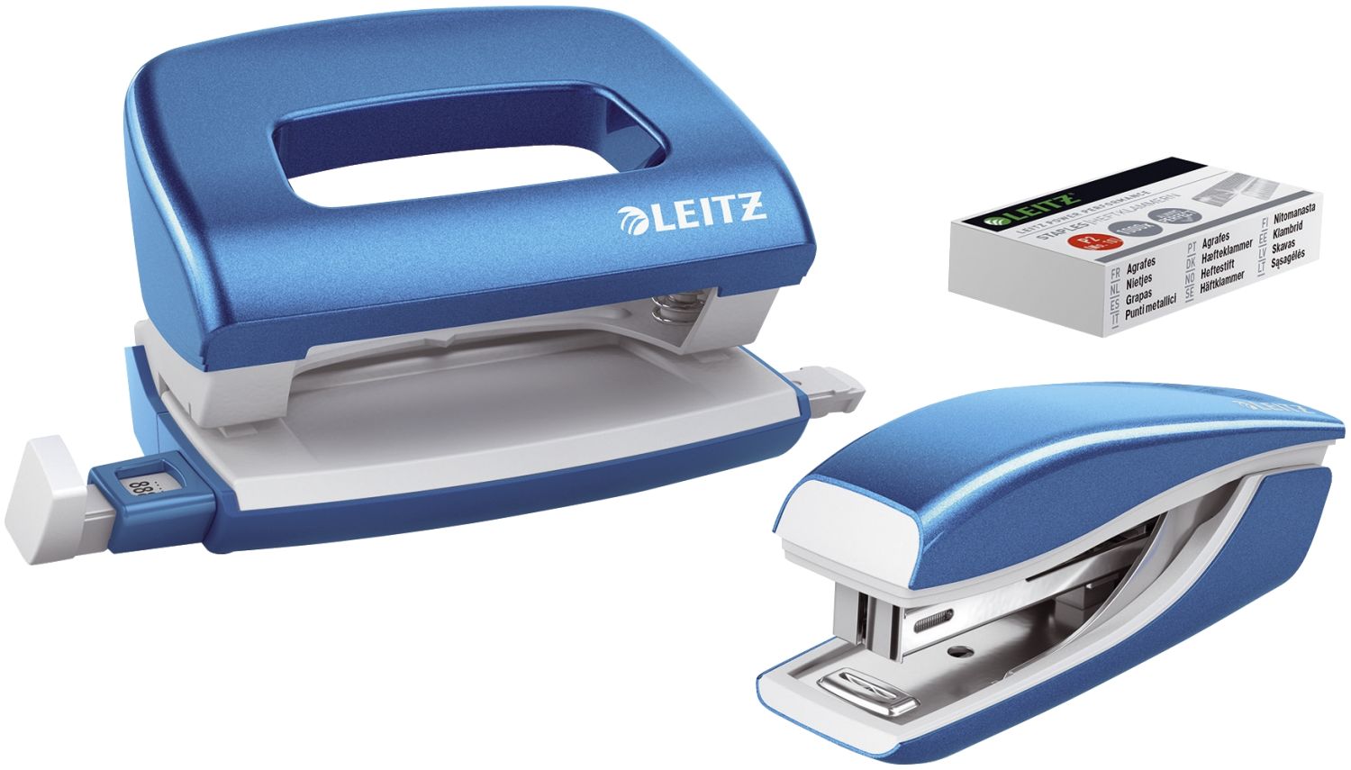 5561 Set Mini Locher Heftgerät NeXXt WOW - blau metallic 5561 Set Mini Locher Heftgerät NeXXt WOW - blau metallic