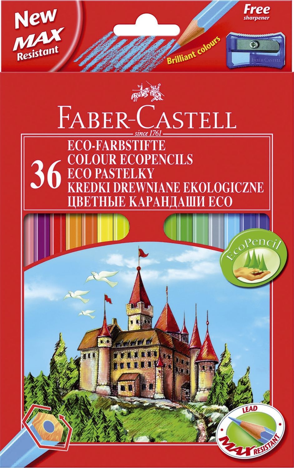 Farbstifte CASTLE - 36 Farben sortiert, Kartonetui mit Spitzer