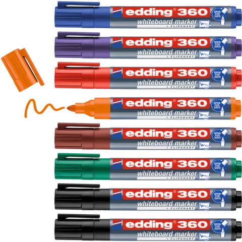 Whiteboardmarker Edding 363 (4-360-8-S2999), Rundspitze 1,5 -3 mm, 8 Stück farbig sortiert