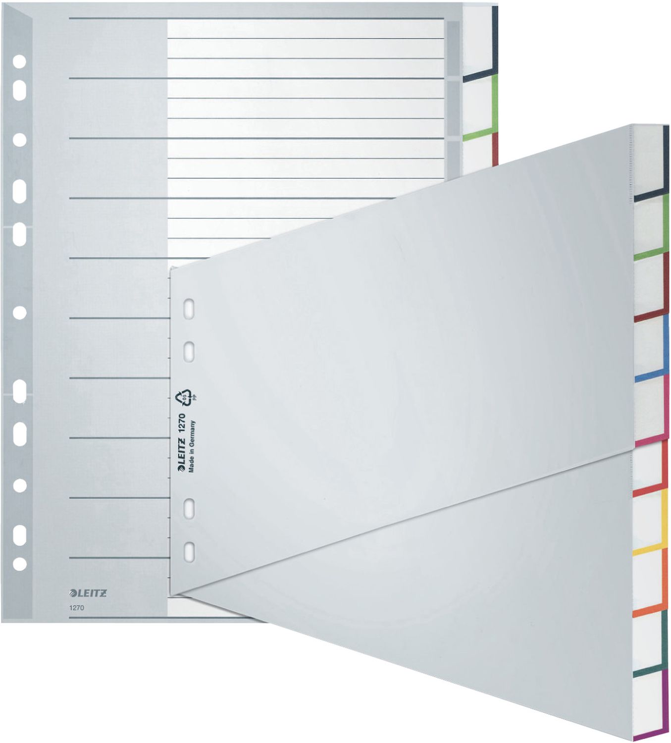 Register Leitz 1270-00-00, blanko, für DIN A4, schräg, 10-teilig, PP-Folie, grau