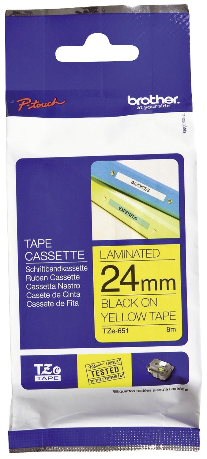 TZe-651 Schriftbandkassette - laminiert, 24 mm x 8 m, schwarz auf gelb