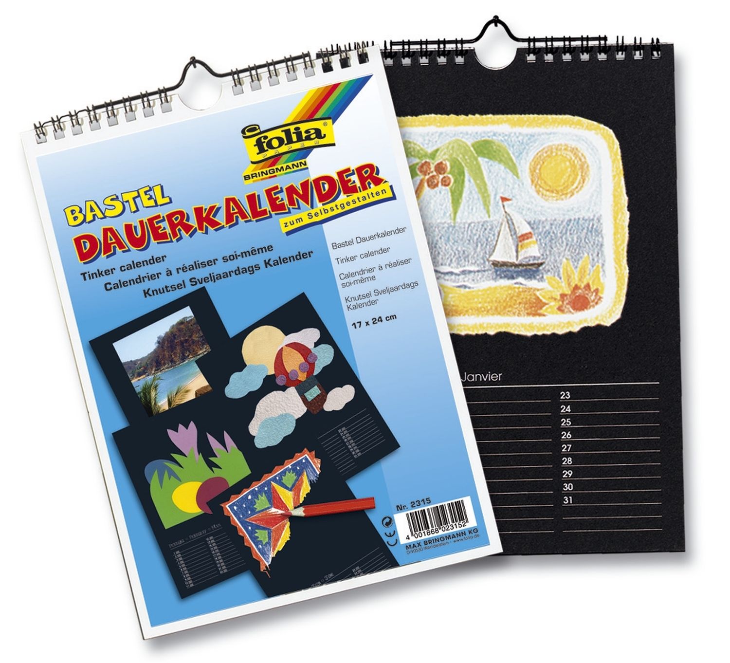 Bastelkalender - 17 x 24 cm, schwarz, 13 Blatt + 1 zusätzliches Deckblatt Bastelkalender - 17 x 24 cm, schwarz, 13 Blatt + 1 zusätzliches Deckblatt
