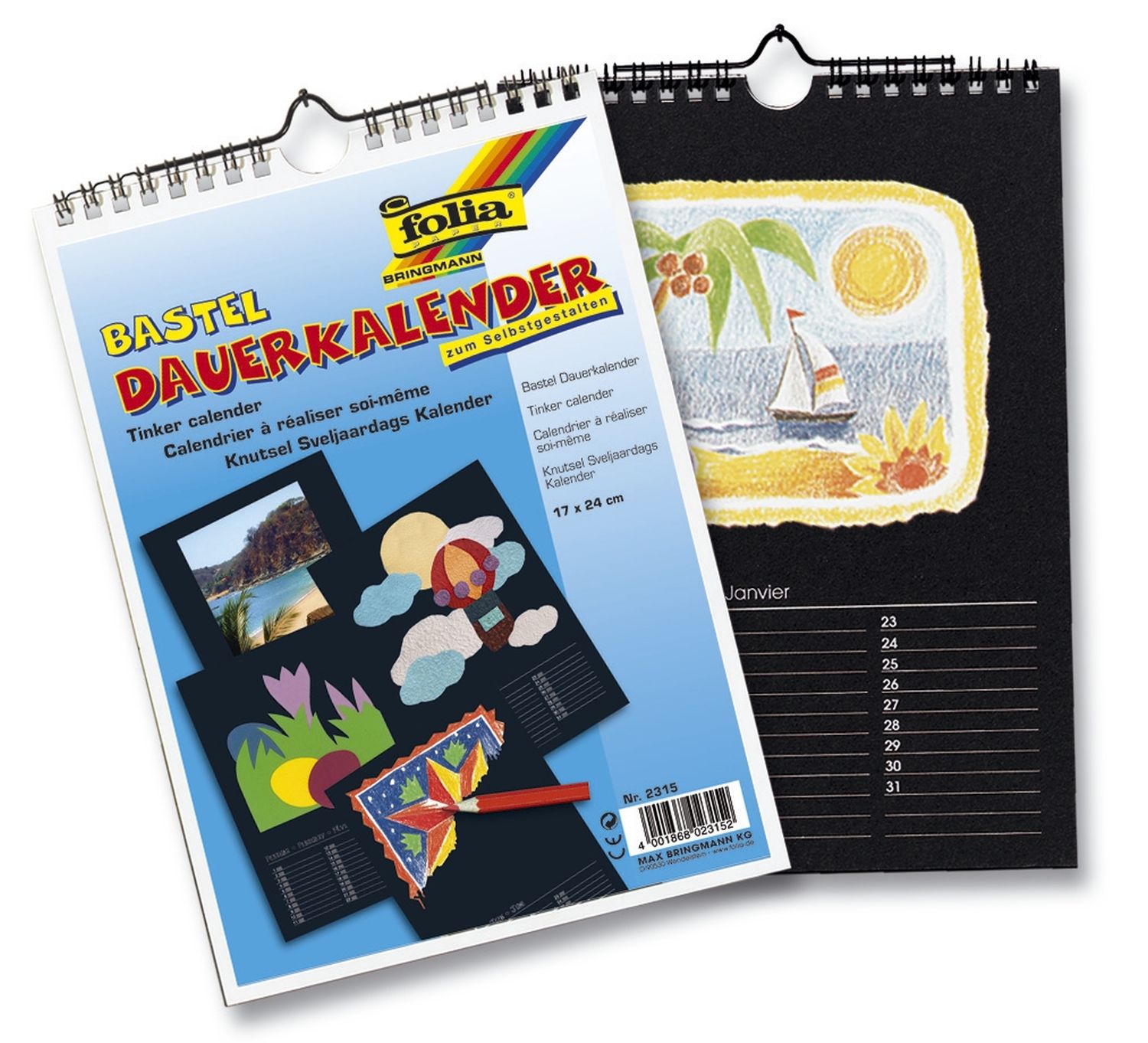 Bastelkalender - 17 x 24 cm, schwarz, 13 Blatt + 1 zusätzliches Deckblatt