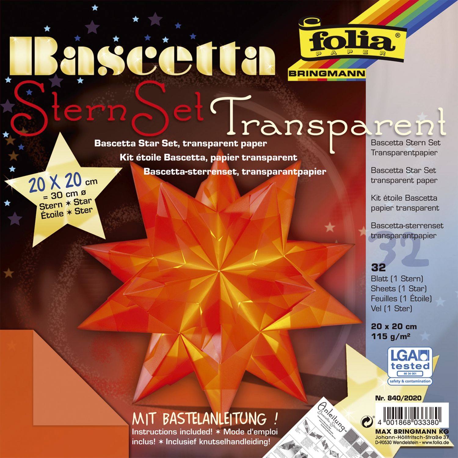 Bascetta Stern - orange, transparent, Ø 30 cm Bascetta Stern - orange, transparent, Ø 30 cm