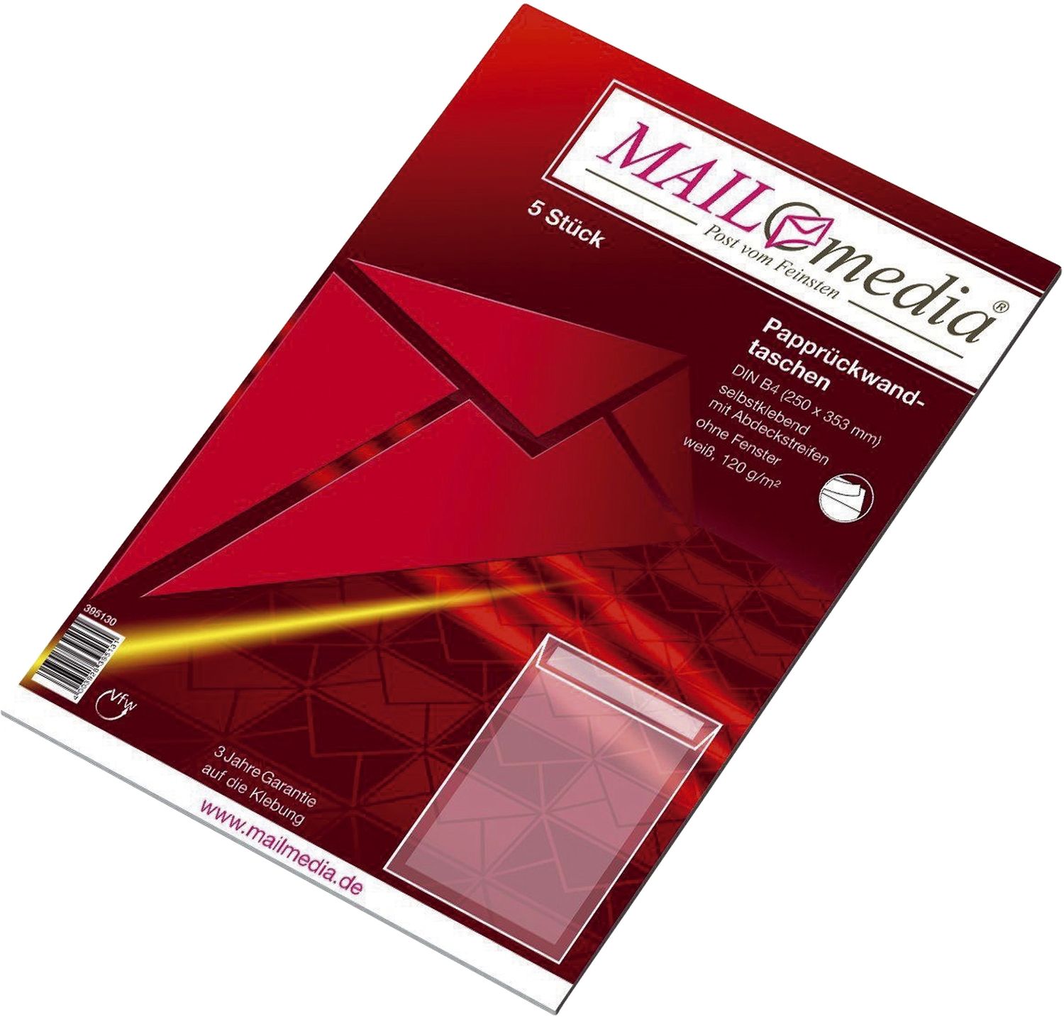Papprückwandtaschen MAILmedia® 30002544, B4, ohne Fenster, 120 g/qm, weiß, 5 Stück Papprückwandtaschen MAILmedia® 30002544, B4, ohne Fenster, 120 g/qm, weiß, 5 Stück