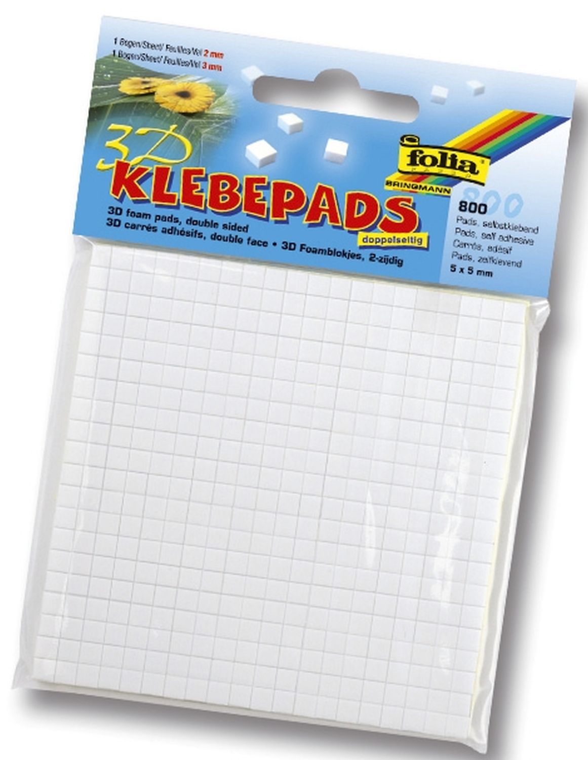 Klebepads für 3D-Effekte Sticker, doppelseitig & selbstklebend, weiß 5x5mm. 800 Stück Klebepads für 3D-Effekte Sticker, doppelseitig & selbstklebend, weiß 5x5mm. 800 Stück