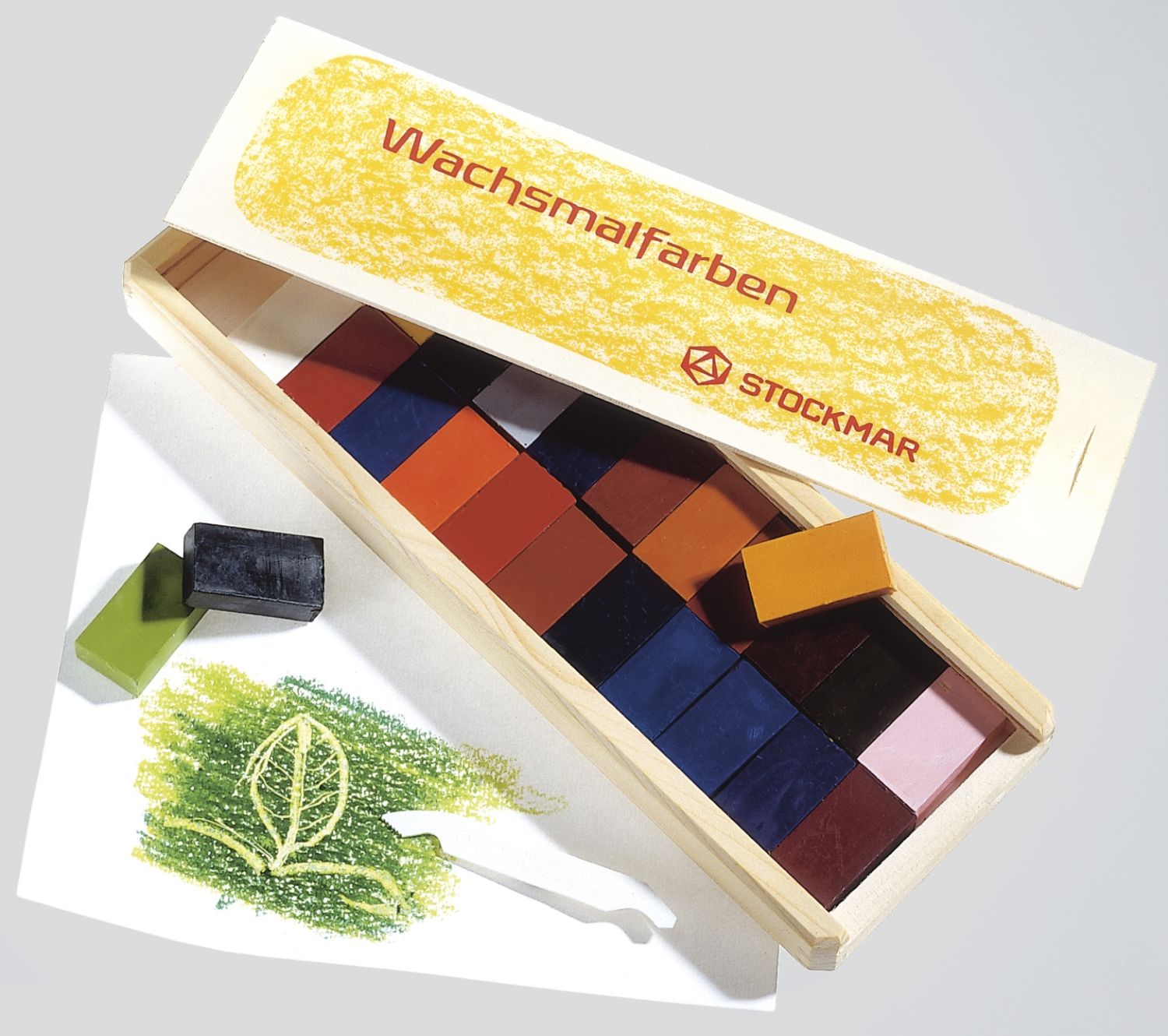 Wachsmalblöcke - 24 Farben, Holzkassette