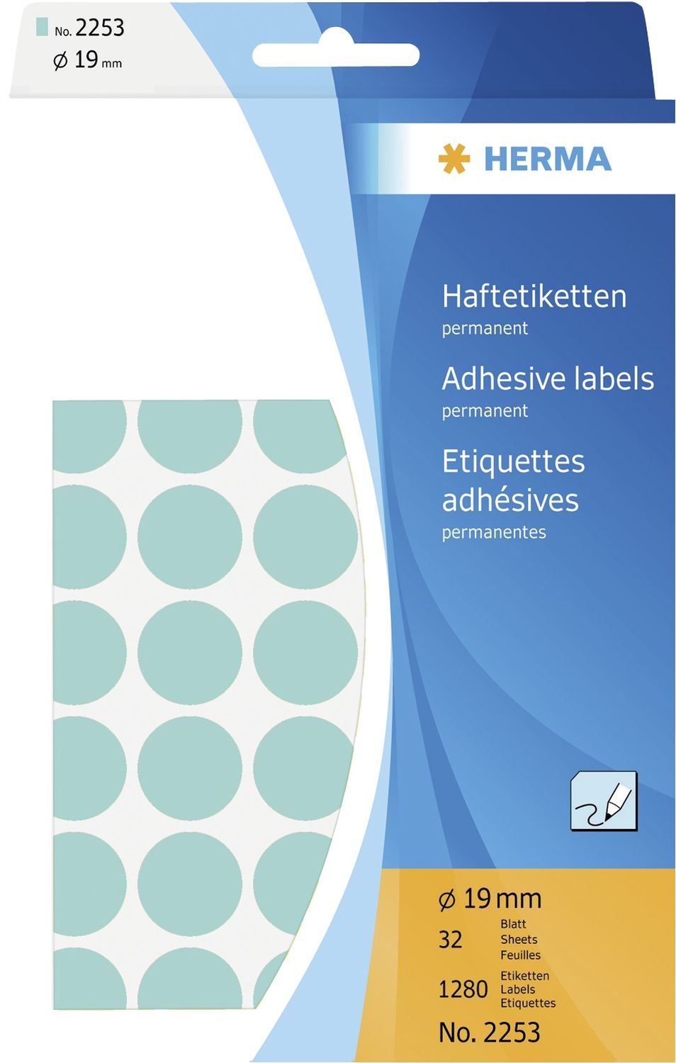 2253 Vielzwecketiketten - blau, Ø 19 mm, matt, Trägerpapier perforiert, 1280 Stück 2253 Vielzwecketiketten - blau, Ø 19 mm, matt, Trägerpapier perforiert, 1280 Stück