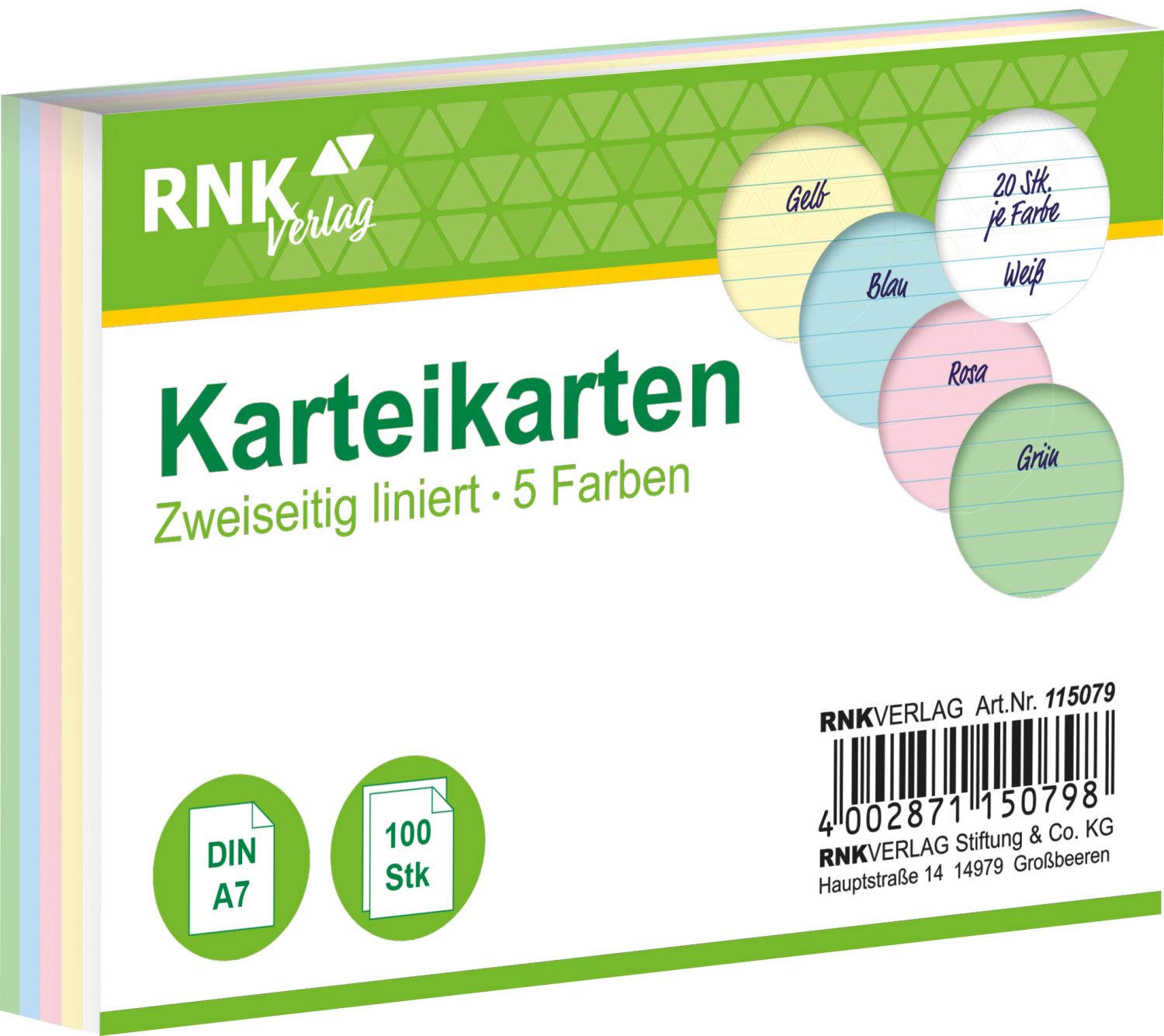 Karteikarten - DIN A7, liniert, farbig sortiert, 100 Karten Karteikarten - DIN A7, liniert, farbig sortiert, 100 Karten