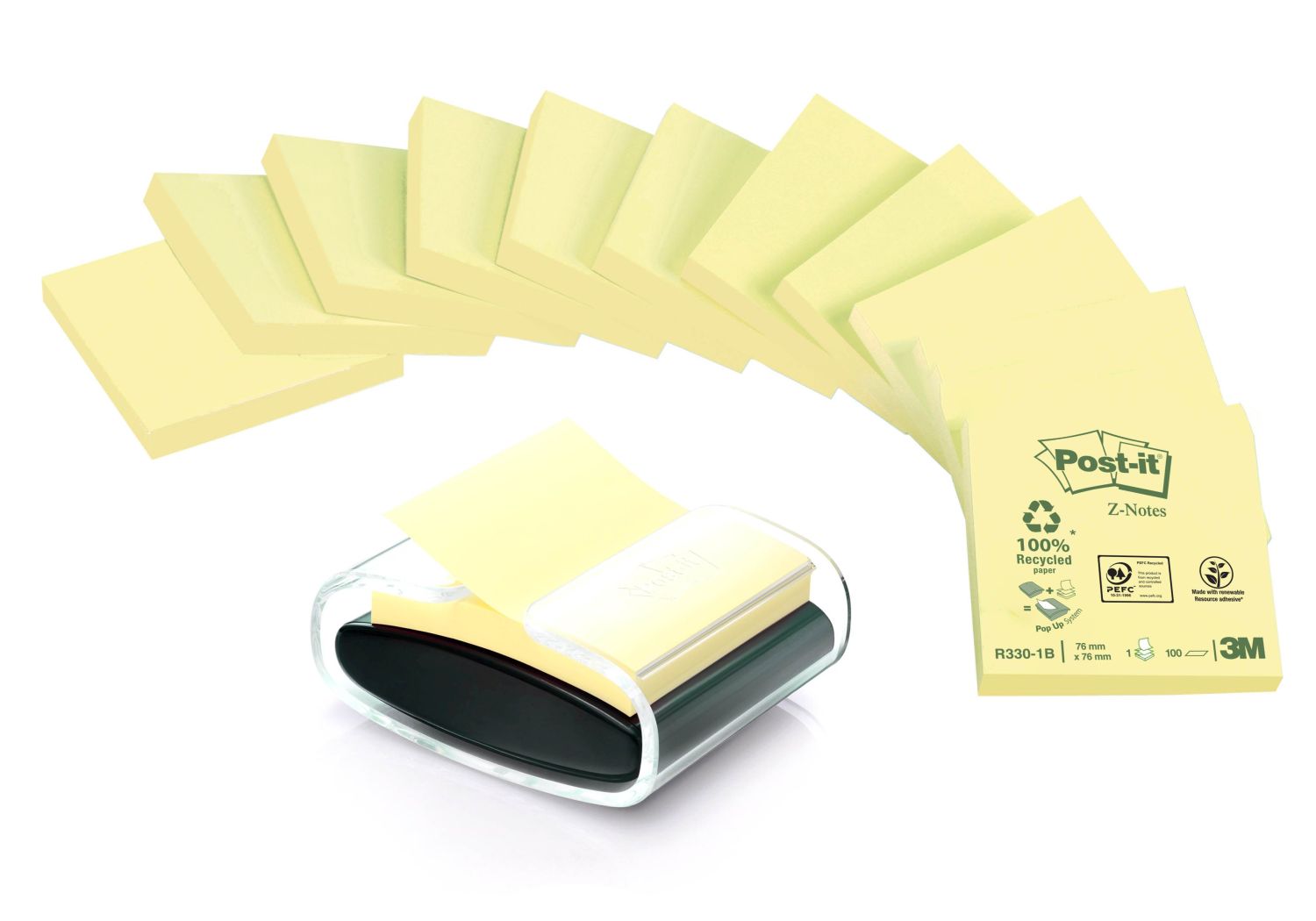 Haftnotizspender für Z-Notes, gefüllt, schwarz/transparent + 12 Block Haftnotizspender für Z-Notes, gefüllt, schwarz/transparent + 12 Block