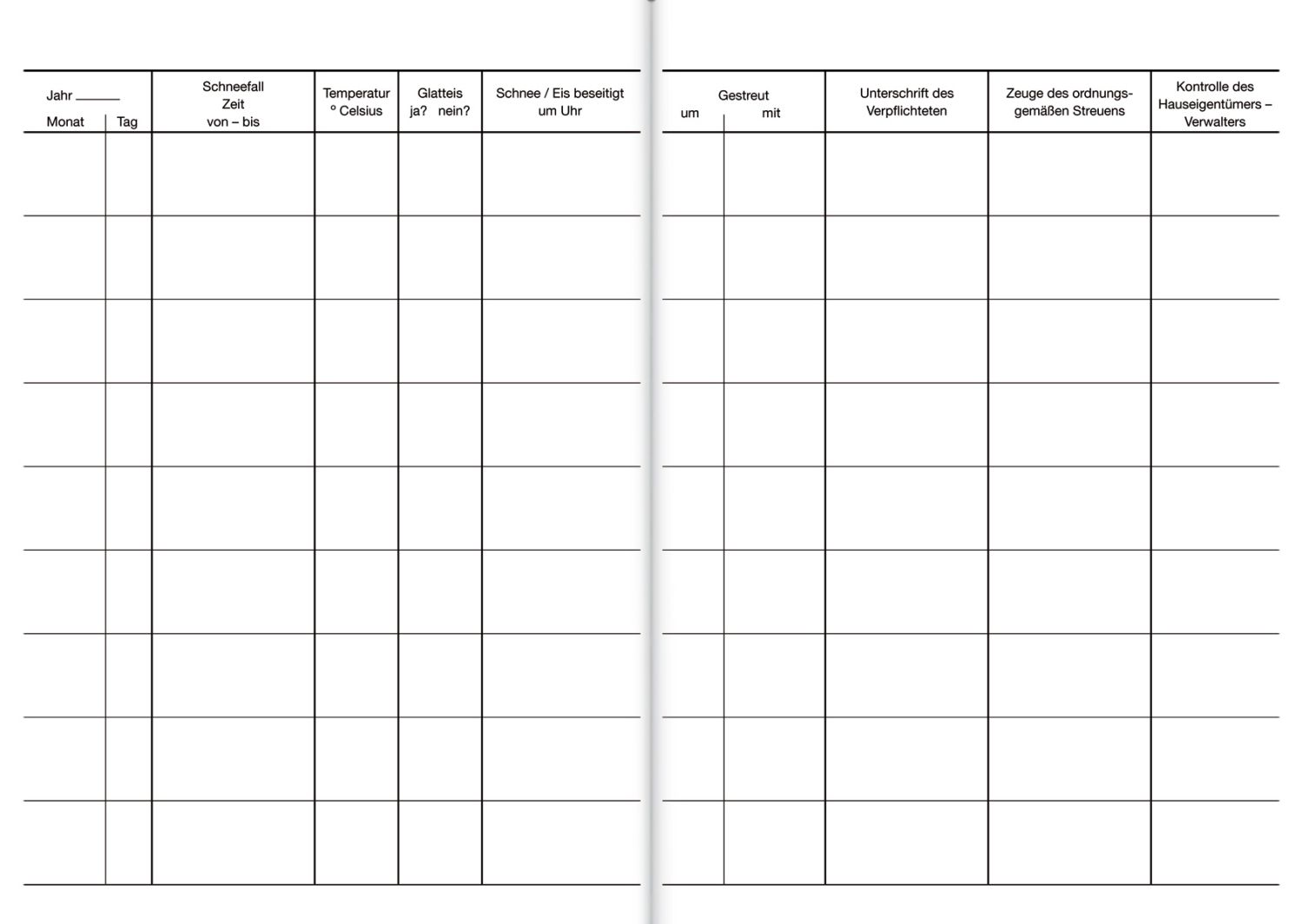 Streu-Kontrollbuch, 24 Seiten, DIN A5 Streu-Kontrollbuch, 24 Seiten, DIN A5