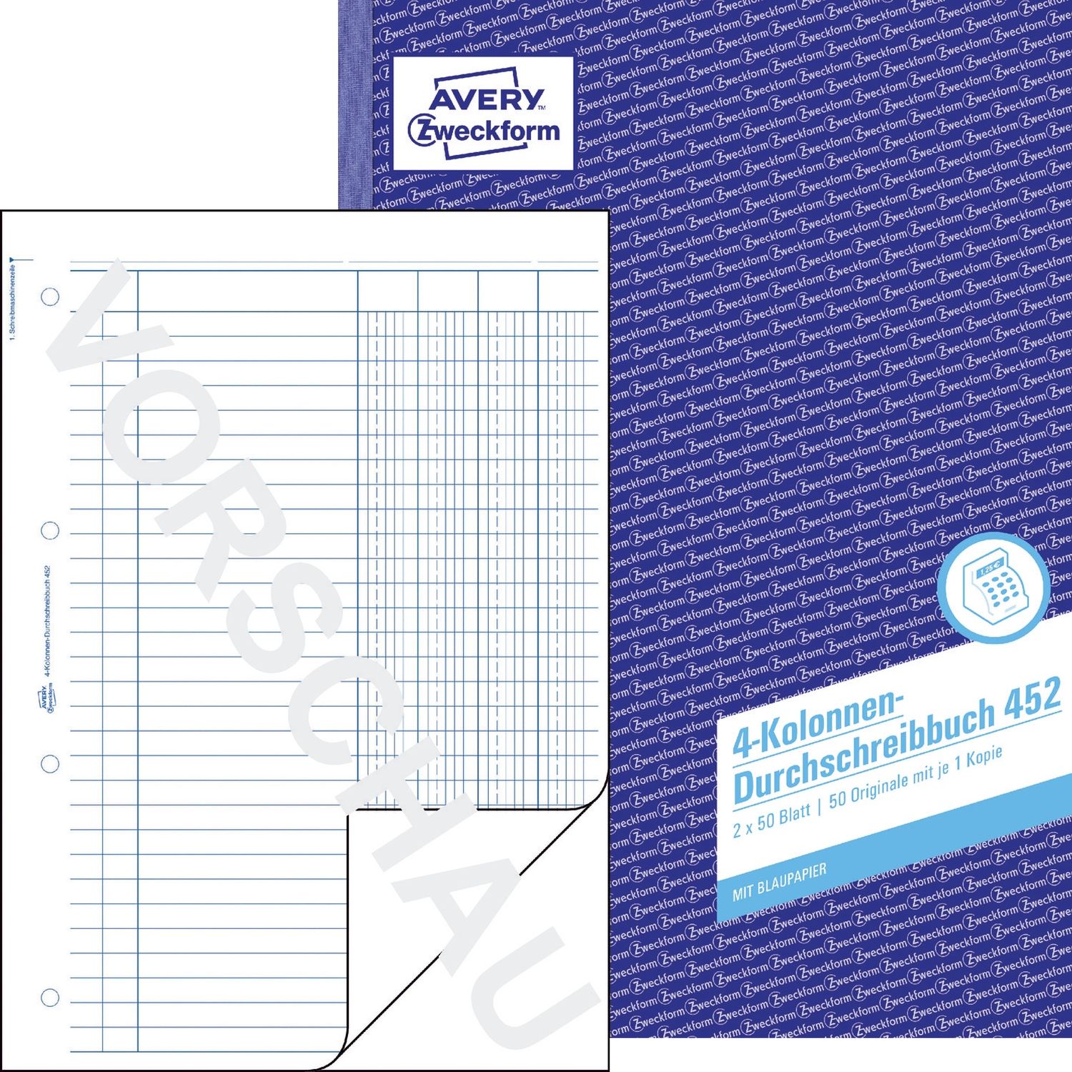 452 Kolonnen-Durchschreibbuch, DIN A4, 4 Kolonnen, 2 x 50 Blatt, weiß 452 Kolonnen-Durchschreibbuch, DIN A4, 4 Kolonnen, 2 x 50 Blatt, weiß