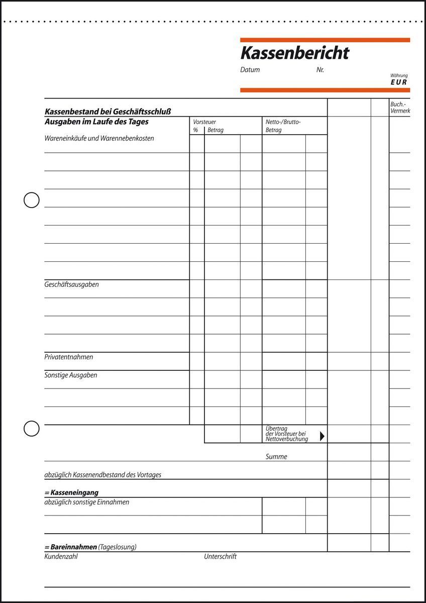 Kassenberichte - A5, 50 Blatt Kassenberichte - A5, 50 Blatt
