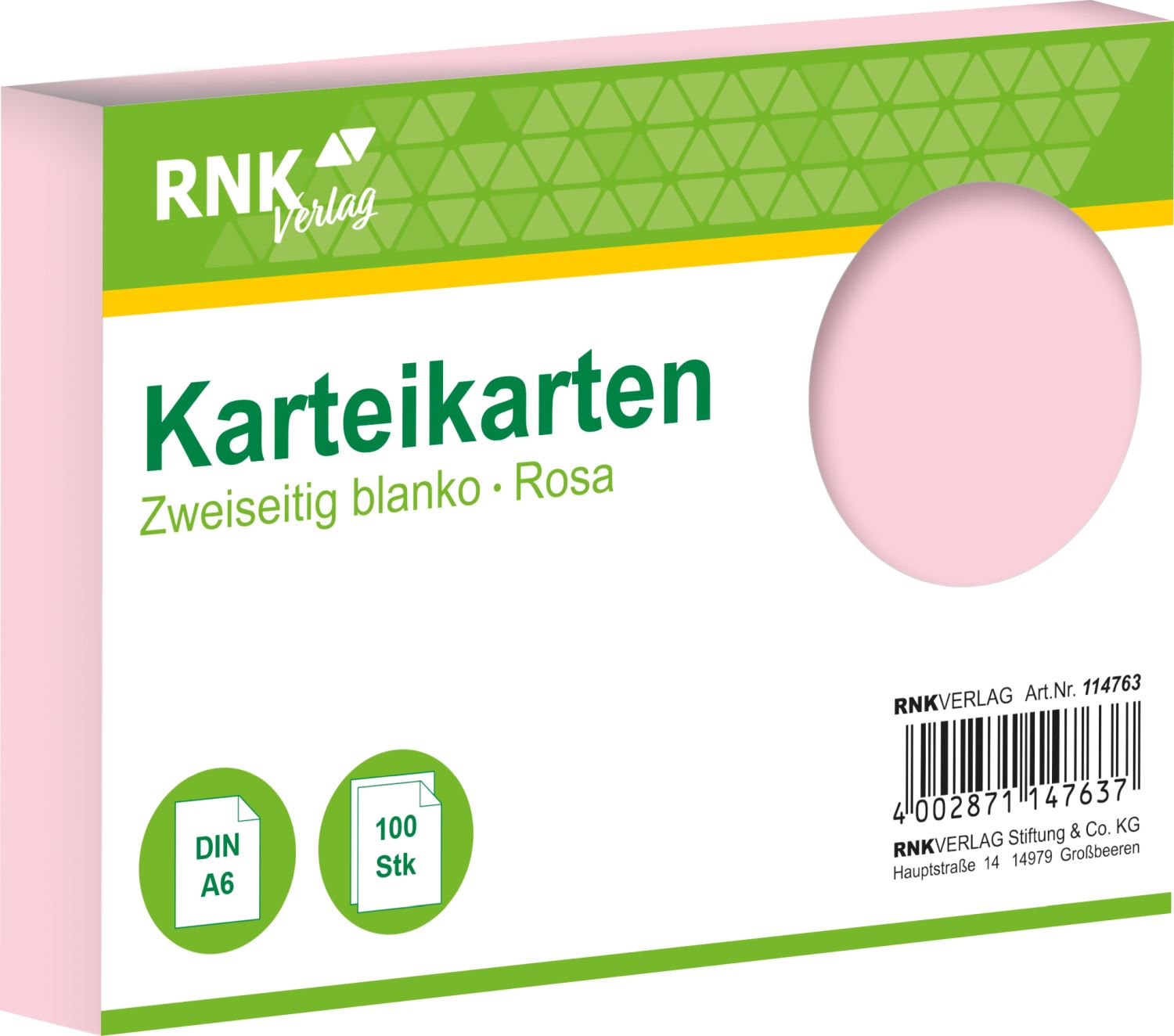 Karteikarten - DIN A6, blanko, rosa, 100 Karten