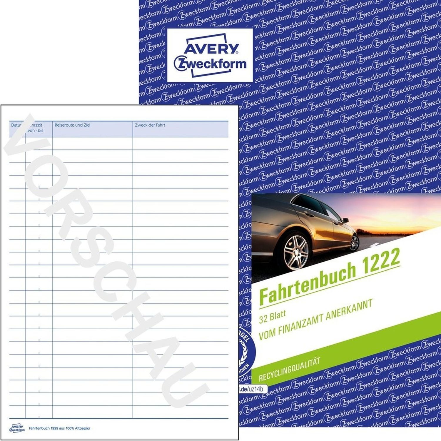 1222 Fahrtenbuch - A5, steuerlicher km-Nachweis, 32 Blatt, weiß 1222 Fahrtenbuch - A5, steuerlicher km-Nachweis, 32 Blatt, weiß