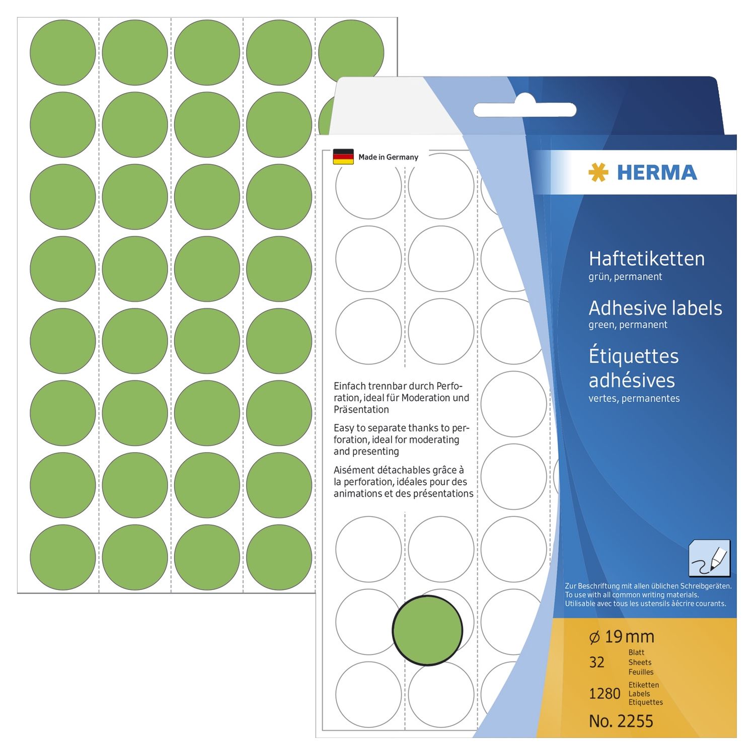 2255 Vielzwecketiketten - grün, Ø 19 mm, matt, Trägerpapier perforiert, 1280 Stück 2255 Vielzwecketiketten - grün, Ø 19 mm, matt, Trägerpapier perforiert, 1280 Stück