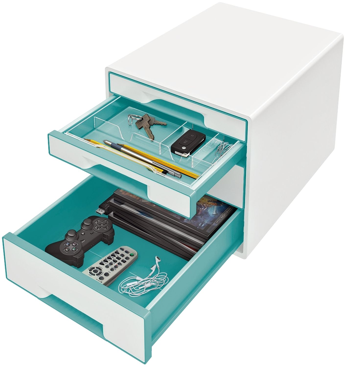 5213 Schubladenbox WOW CUBE - A4/C4, 4 geschlossene Schubladen, perlweiß/eisblau metallic 5213 Schubladenbox WOW CUBE - A4/C4, 4 geschlossene Schubladen, perlweiß/eisblau metallic