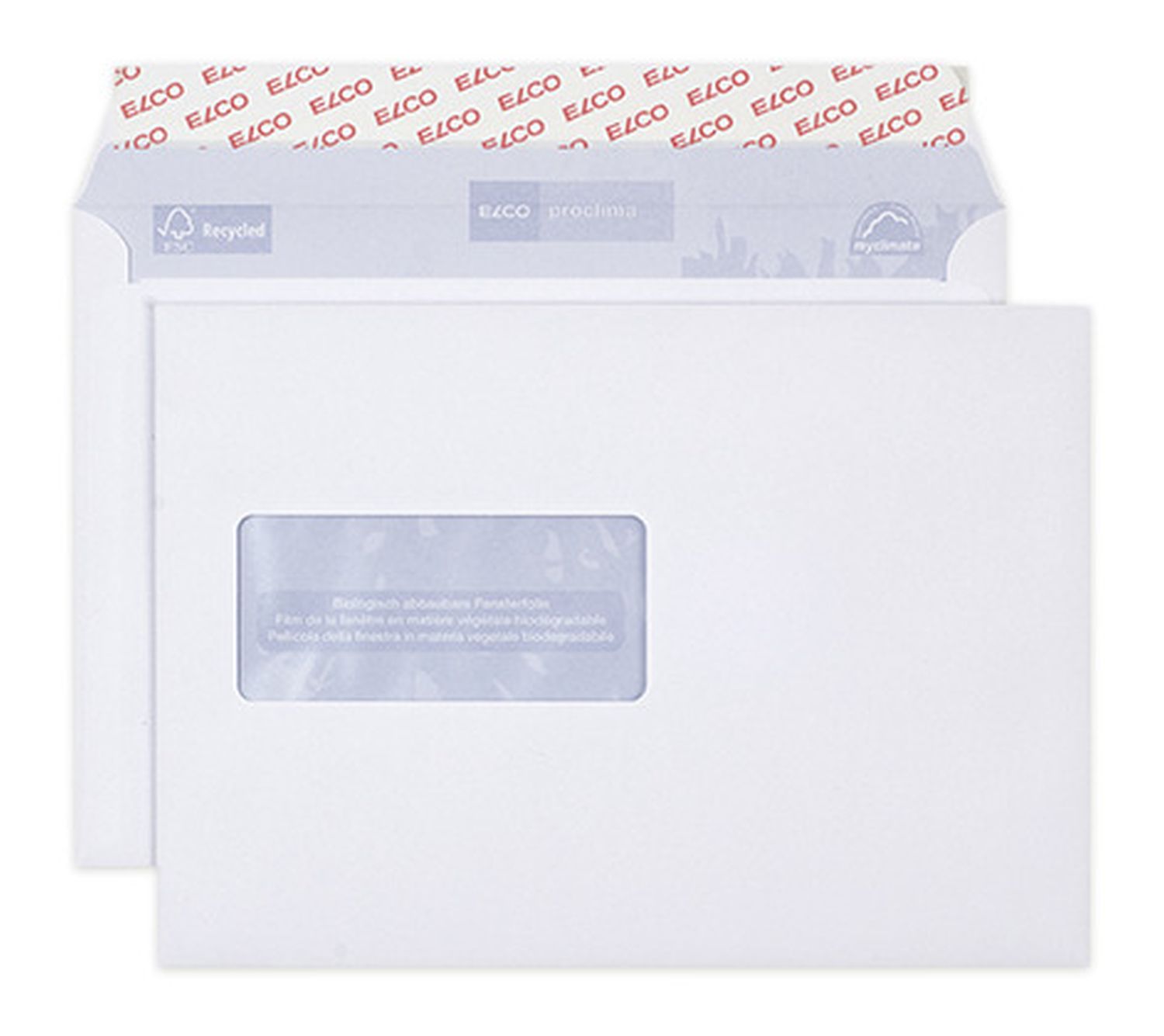 Versandtaschen Proclima Elco 38999, C5, Öffnung an der langen Seite, mit Fenster, hochweiß, Haftklebung, 100 g/qm, 500 Stück Box Versandtaschen Proclima Elco 38999, C5, Öffnung an der langen Seite, mit Fenster, hochweiß, Haftklebung, 100 g/qm, 500 Stück Box