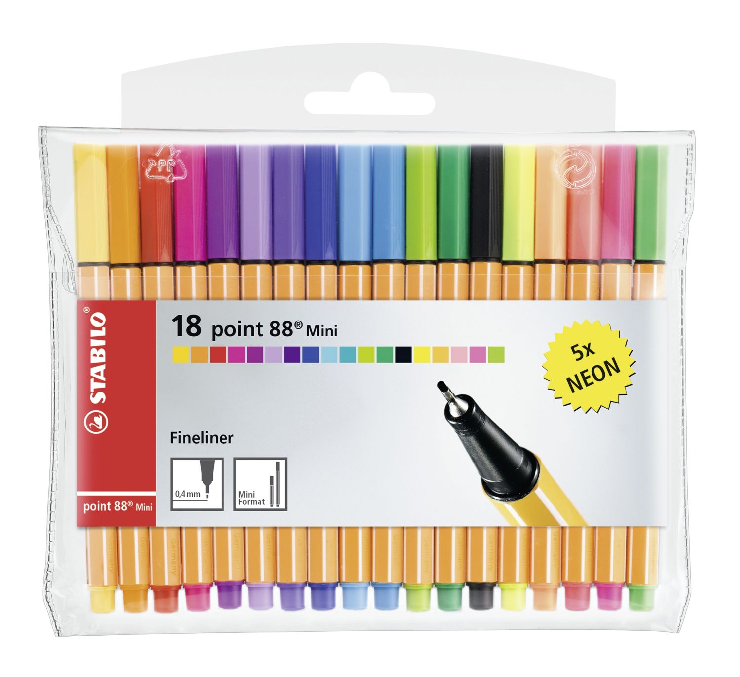 Fineliner - point 88 Mini - 18er Pack - mit 18 verschiedenen Farben inklusive 5 Neonfarben