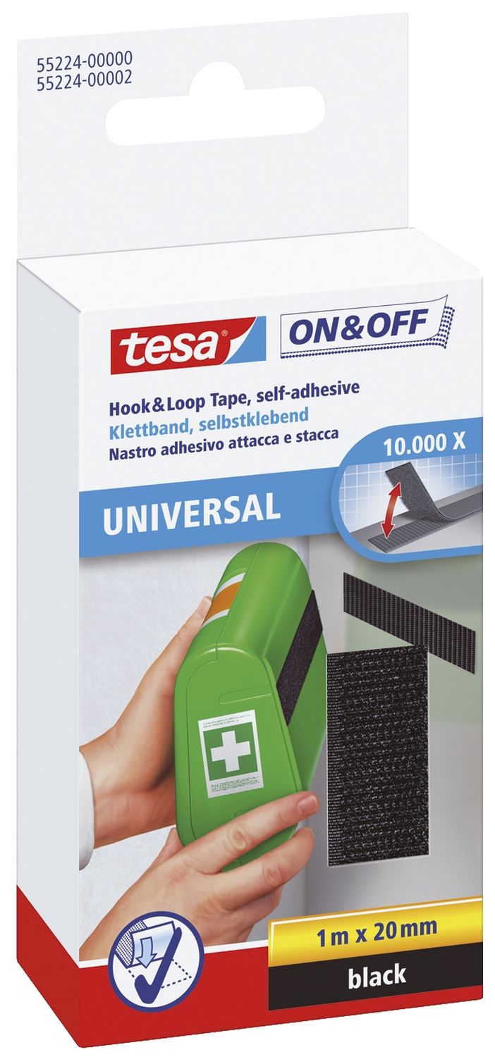 On & Off Klettband - 1 m x 20 mm, schwarz, selbstklebend On & Off Klettband - 1 m x 20 mm, schwarz, selbstklebend