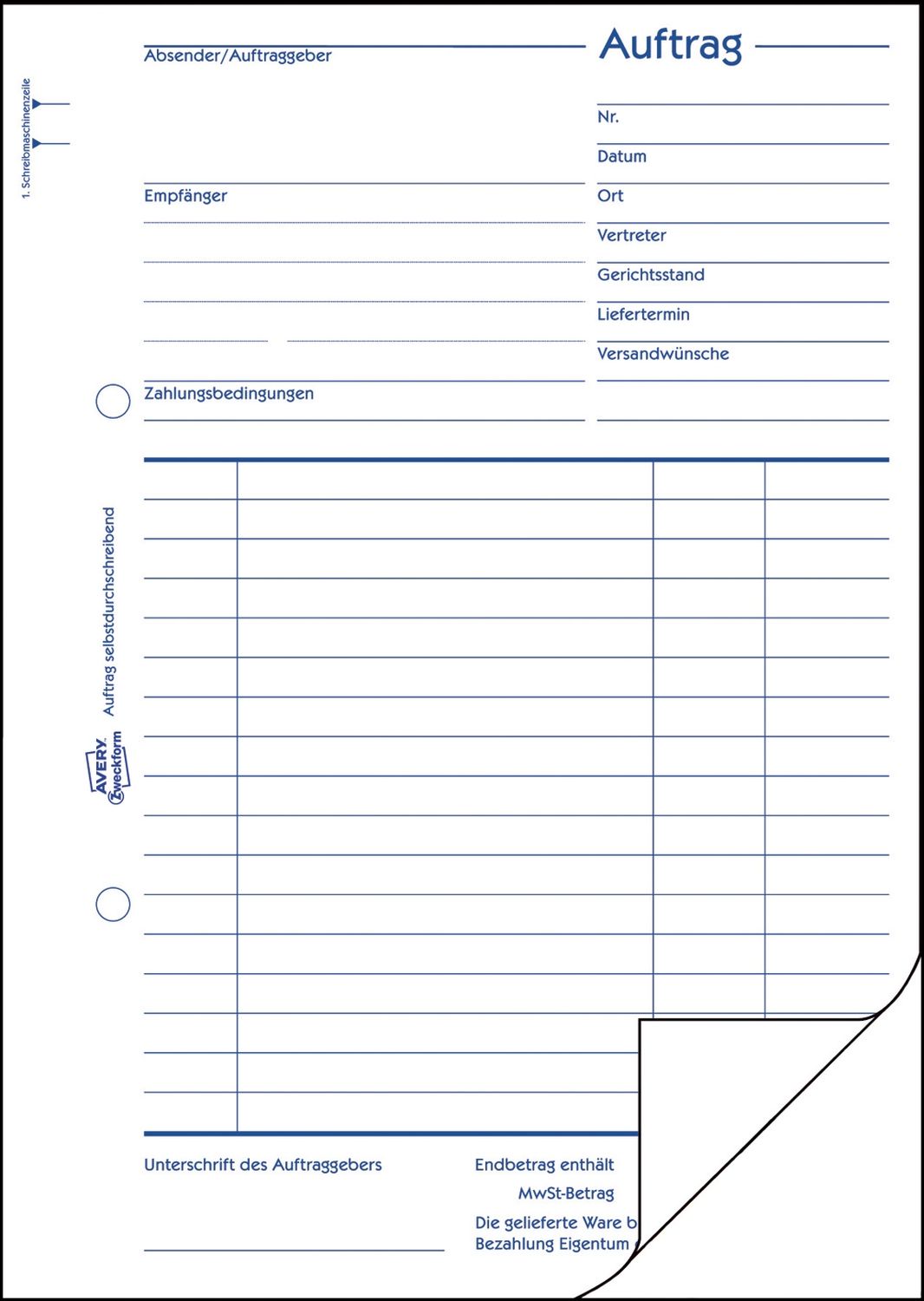 756 Auftrag, DIN A5, selbstdurchschreibend, 2 x 50 Blatt, weiß 756 Auftrag, DIN A5, selbstdurchschreibend, 2 x 50 Blatt, weiß