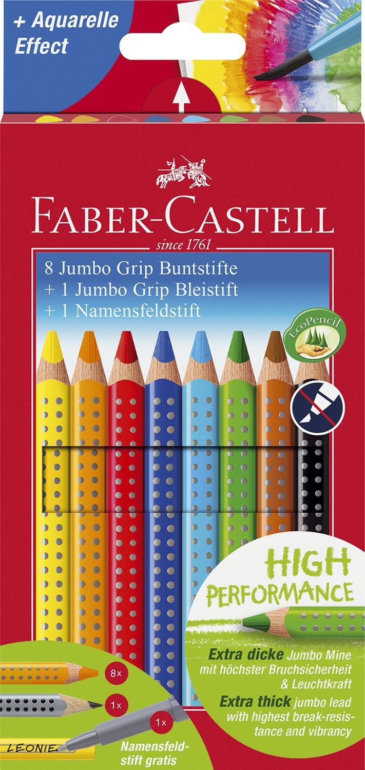 Buntstift Jumbo GRIP - 8 Farben, Namensfeld- und Bleistift im Promotionetui