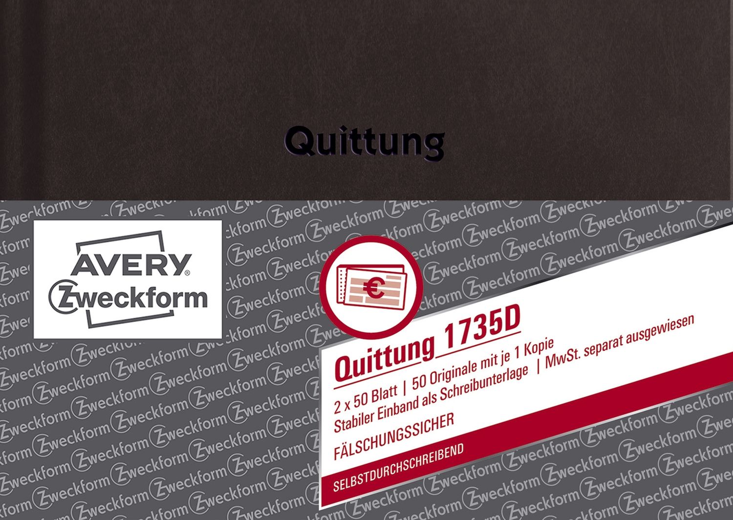 1735D Quittung MwSt. separat ausgewiesen - A6, SD, MP, fälschungssicher, 2 x 50 Blatt, weiß, gelb 1735D Quittung MwSt. separat ausgewiesen - A6, SD, MP, fälschungssicher, 2 x 50 Blatt, weiß, gelb