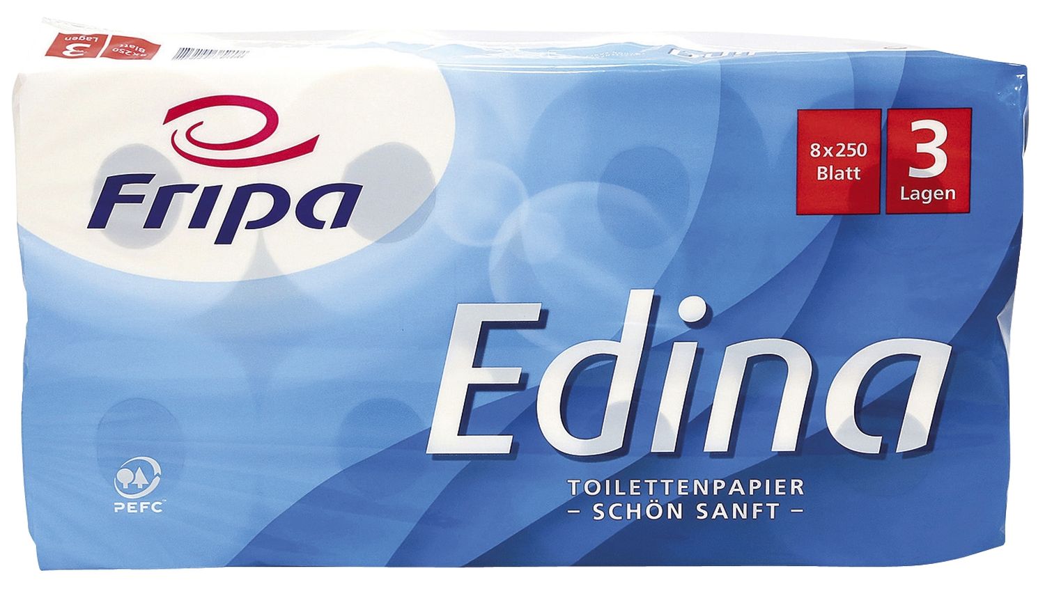 Toilettenpapier Edina - 3-lagig, geprägt, hochweiß, 8 Rollen à 250 Blatt Toilettenpapier Edina - 3-lagig, geprägt, hochweiß, 8 Rollen à 250 Blatt