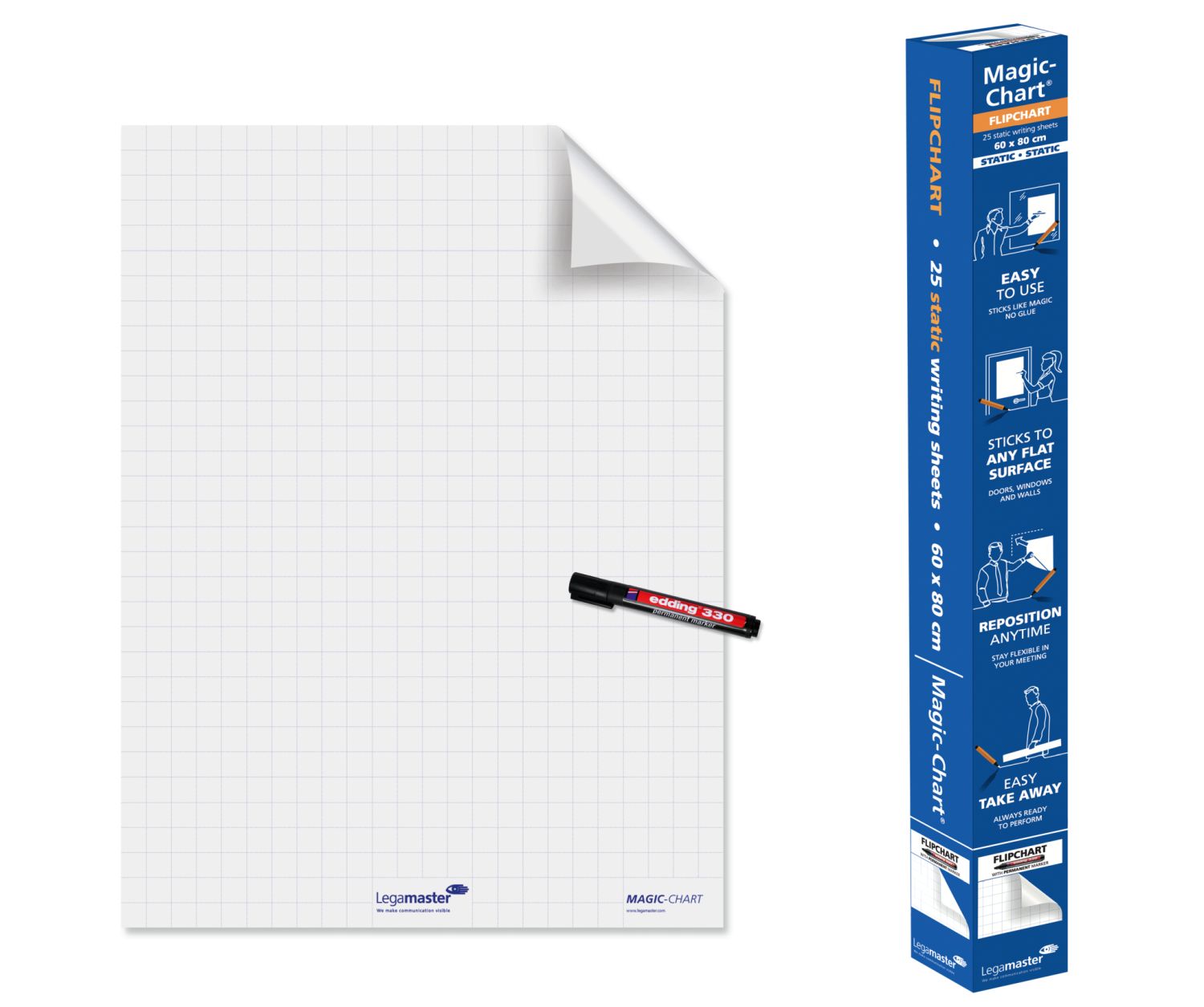Schreibfolie Magic-Chart flipchart - 60 x 80 cm, 25 Blatt, weiß, kariert Schreibfolie Magic-Chart flipchart - 60 x 80 cm, 25 Blatt, weiß, kariert