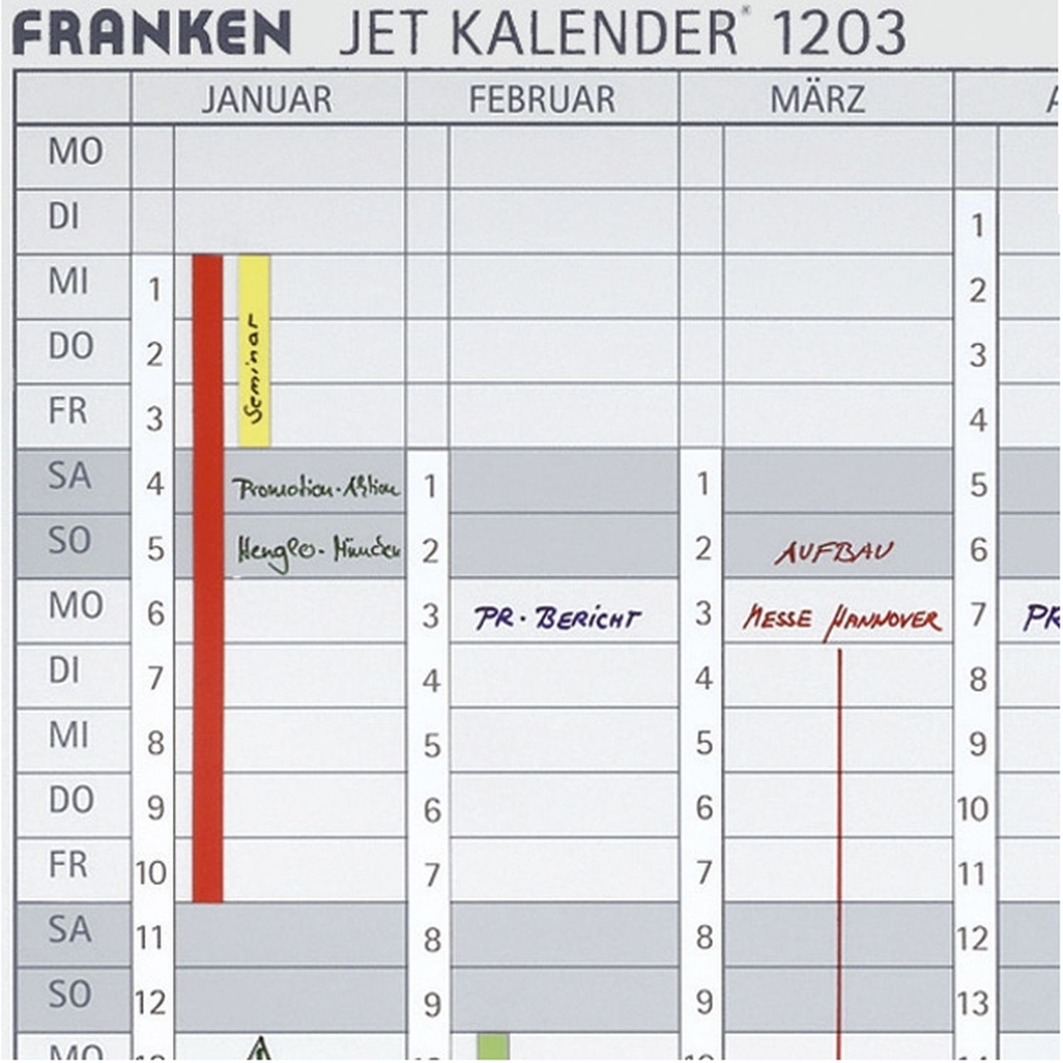 Datumsstreifen, 191 x 695 mm, weiß