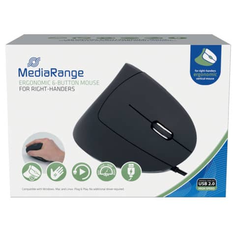 Maus MediaRange MROS230, für Rechtshänder, kabelgebunden, 6 Tasten, 2.400 dpi, schwarz