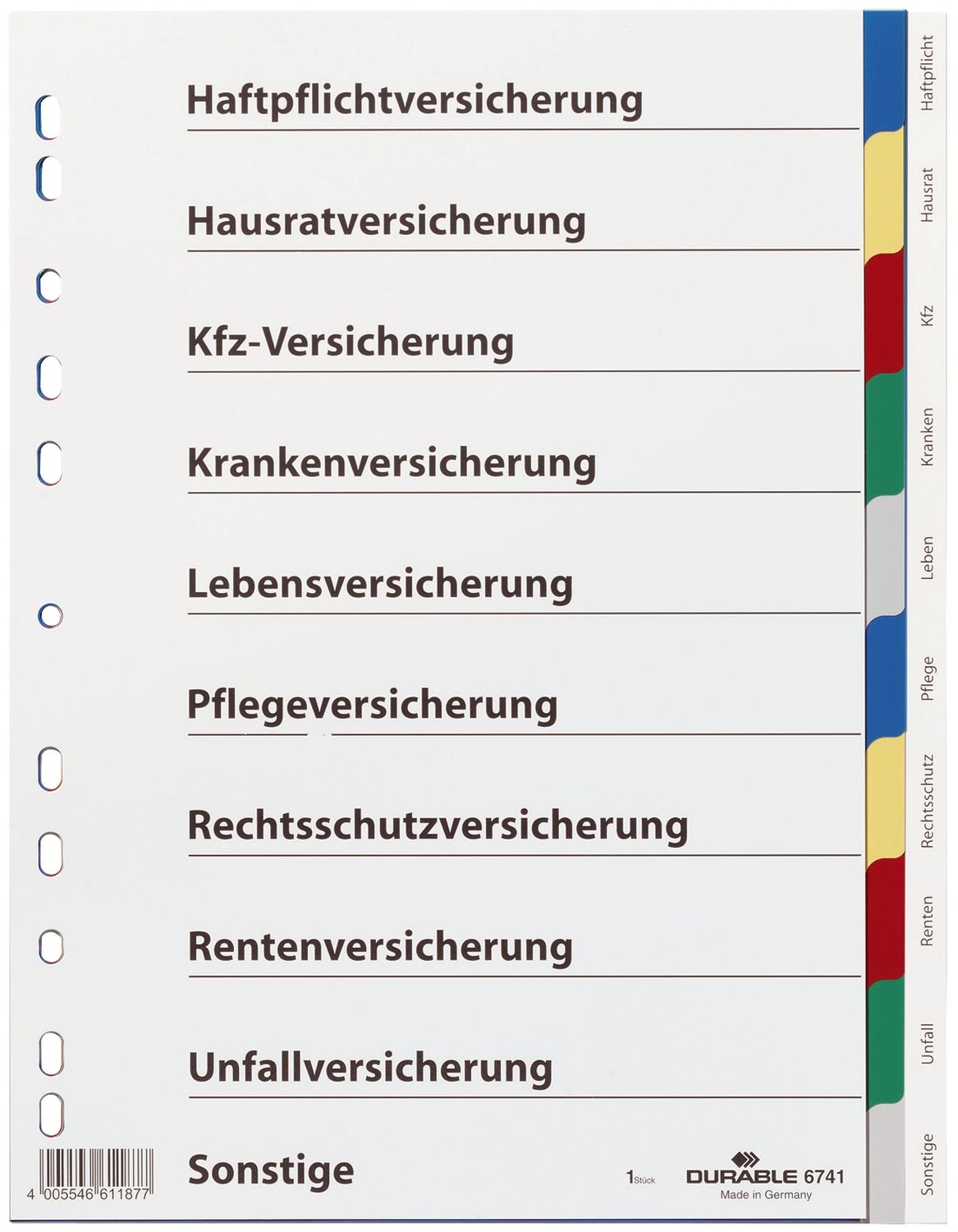 Versicherungsregister - Hartfolie, blanko, A4, 10 Blatt Versicherungsregister - Hartfolie, blanko, A4, 10 Blatt