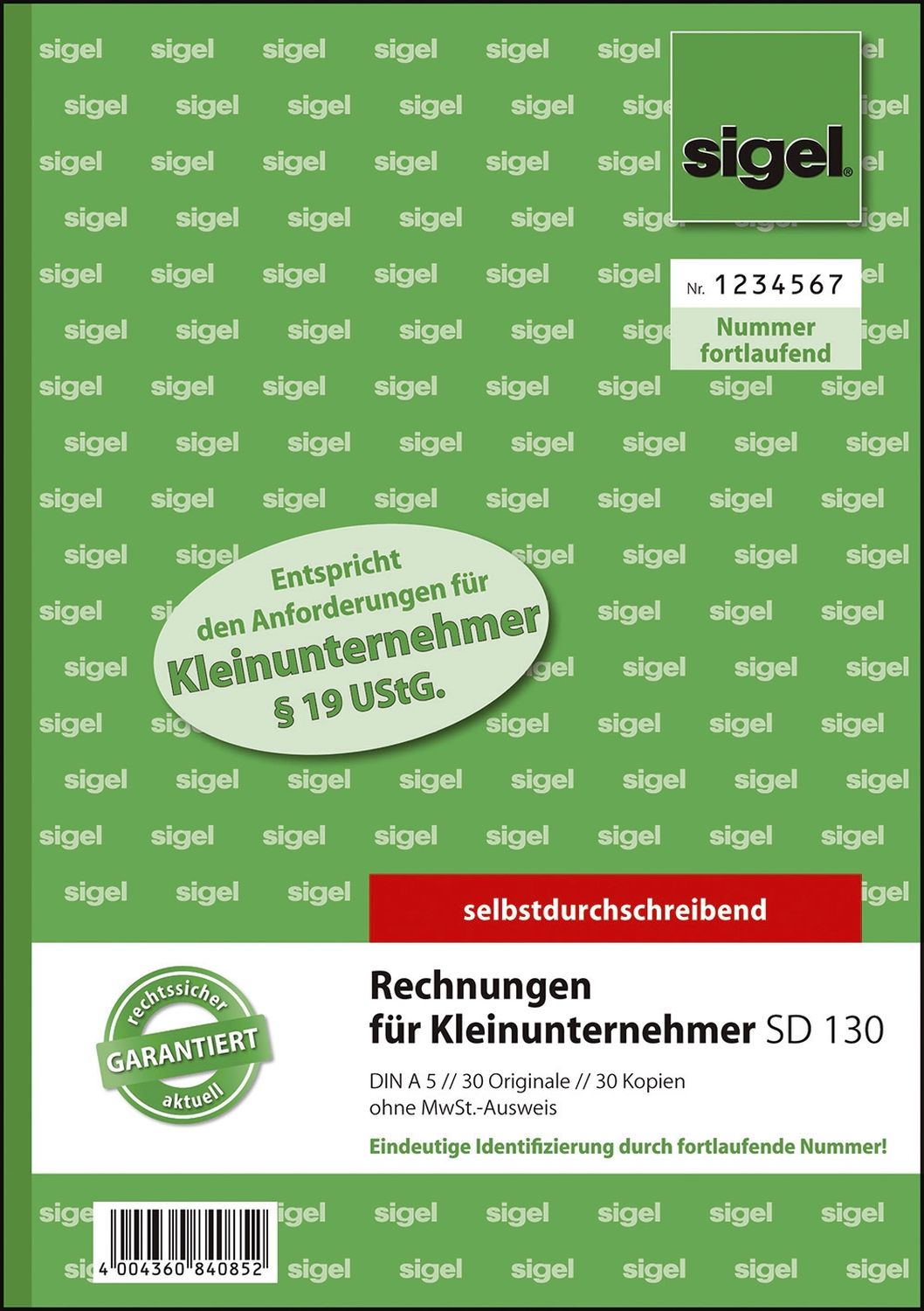 Rechnung für Kleinunternehmer ohne MwSt.-Ausweis - A5, SD, 2 x 30 Blatt