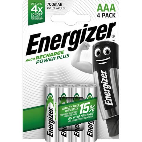 Akku Energizer Power Plus AAA E300626604, Micro, R3, HR03, 1,2 V, 4 Stück