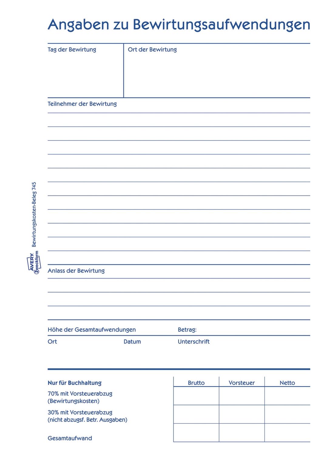 745 Bewirtungskostenbeleg, DIN A5, mikroperforiert, 50 Blatt, gelb 745 Bewirtungskostenbeleg, DIN A5, mikroperforiert, 50 Blatt, gelb