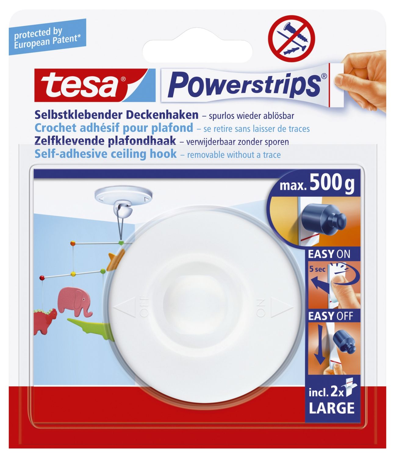 Powerstrips® Deckenhaken - ablösbar, Tragfähigkeit 500g, rund, weiß Powerstrips® Deckenhaken - ablösbar, Tragfähigkeit 500g, rund, weiß