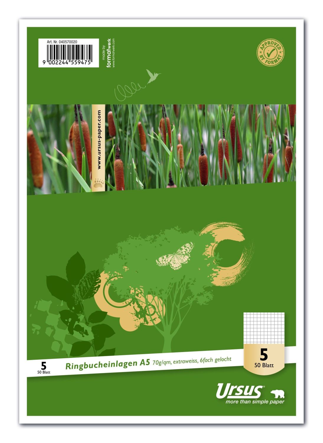Ringbucheinlage - LIN5, A5, 50 Blatt, 70 g/qm, kariert Ringbucheinlage - LIN5, A5, 50 Blatt, 70 g/qm, kariert