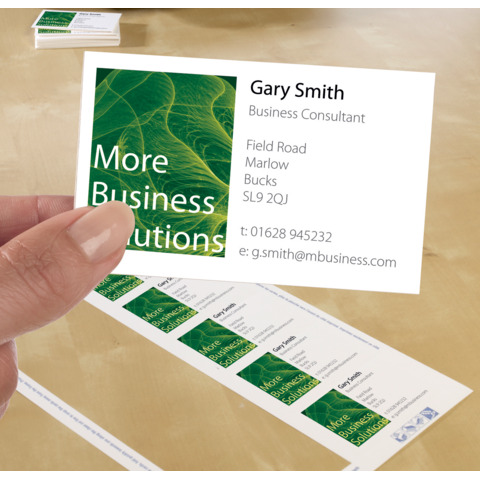 Visitenkarten Avery Zweckform C32011-10, einseitiger Druck, 85 x 54 mm, Ecken spitz, 200 g/qm, weiß matt, 100 Stück auf 10 Blatt