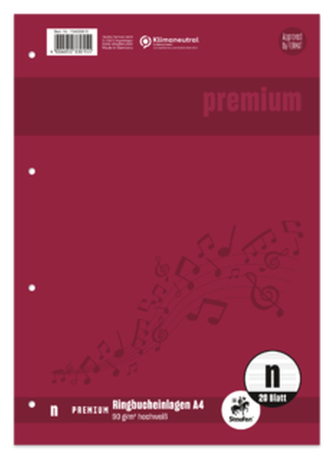 Ringbucheinlage PREMIUM Notenlineatur - A4, 90 g/qm, 20 Blatt Ringbucheinlage PREMIUM Notenlineatur - A4, 90 g/qm, 20 Blatt