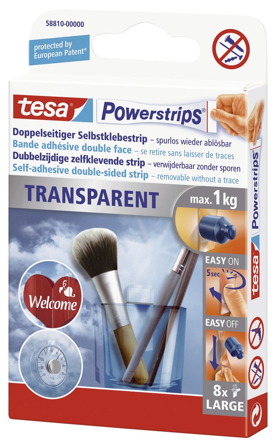 Powerstrips® Large - ablösbar, Tragfähigkeit 1 kg, transparent Powerstrips® Large - ablösbar, Tragfähigkeit 1 kg, transparent