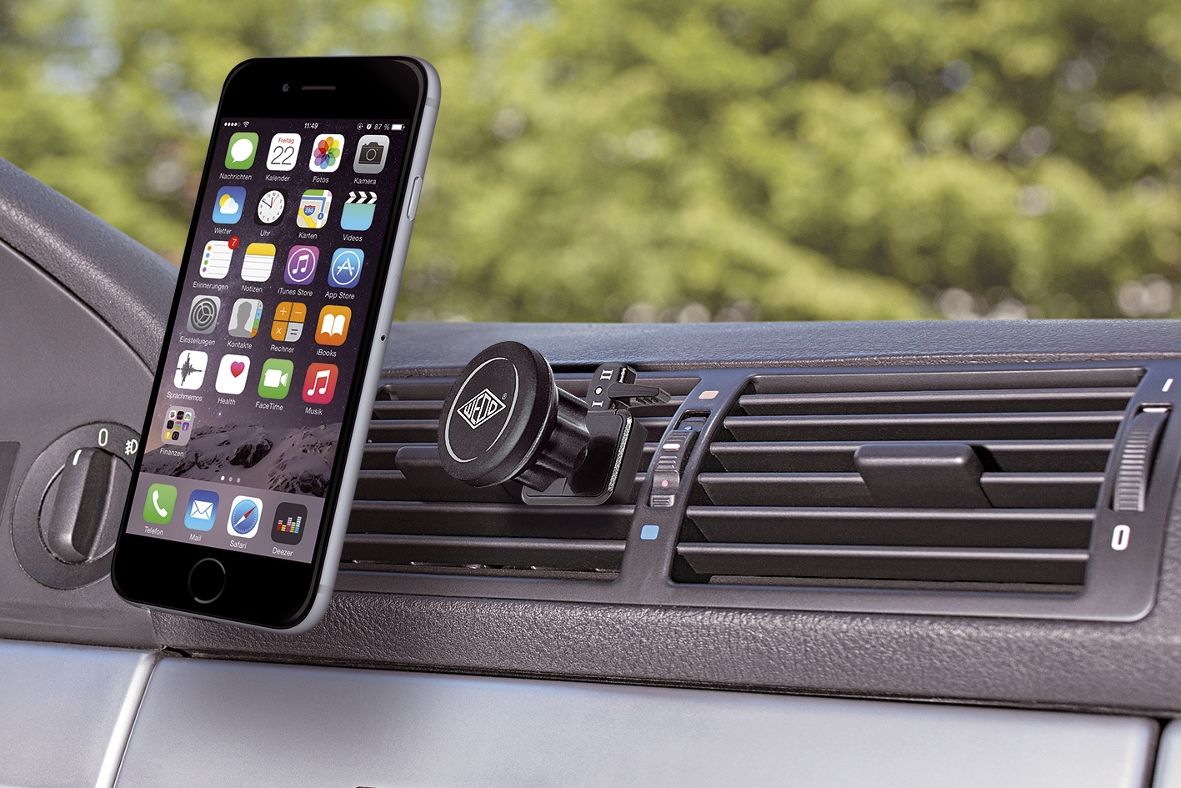 Smartphone-Magnethalter für KFZ-Lüftungsschlitze - mit 2-stufigem Kippschalter Smartphone-Magnethalter für KFZ-Lüftungsschlitze - mit 2-stufigem Kippschalter