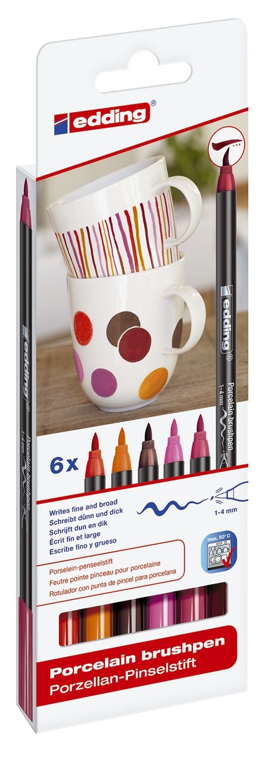4200 Porzellan-Pinselstift - 1 - 4 mm, warm colour Set, 6 Farben sortiert 4200 Porzellan-Pinselstift - 1 - 4 mm, warm colour Set, 6 Farben sortiert