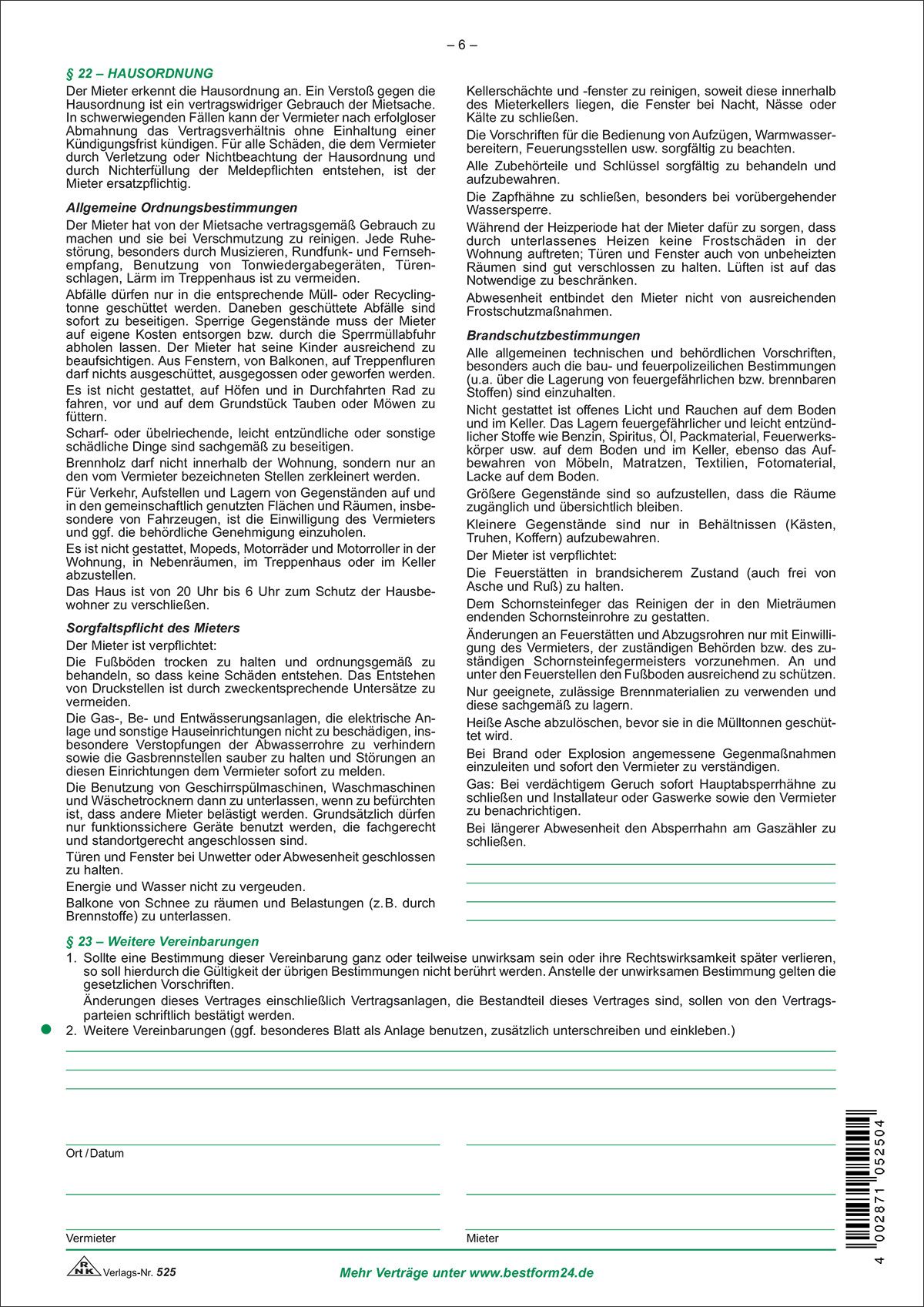 Mietverträge für Wohnungen - ausführliche Fassung, 6 Seiten, DIN A4 Mietverträge für Wohnungen - ausführliche Fassung, 6 Seiten, DIN A4