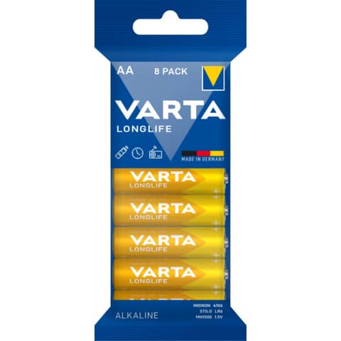 Batterien Varta Longlife Power AA 4106, Mignon, R6, LR06, 1,5 V, 8 Stück