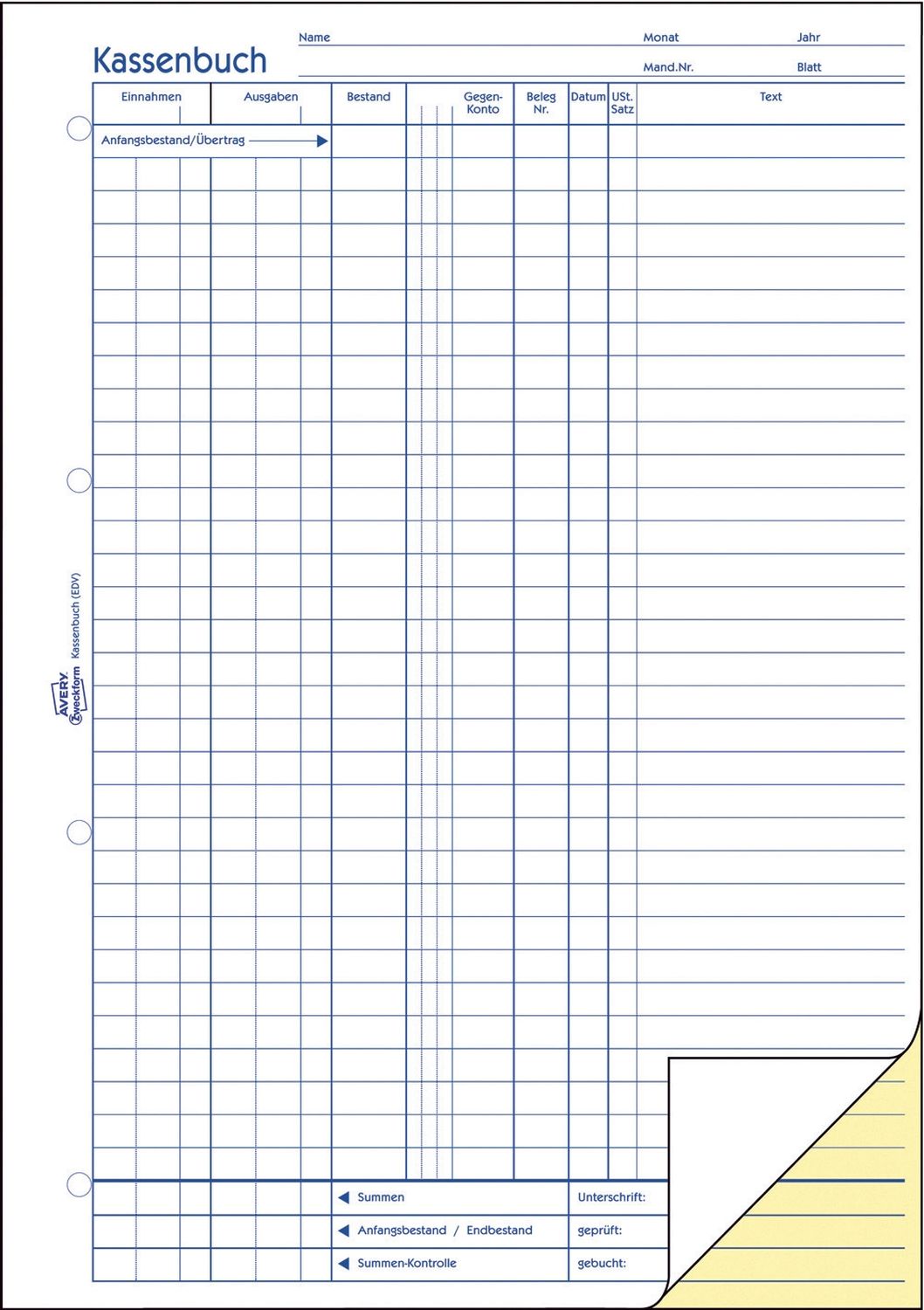 1756 Kassenbuch, DIN A4, nach Steuerschiene 300, 2 x 40 Blatt, weiß, gelb 1756 Kassenbuch, DIN A4, nach Steuerschiene 300, 2 x 40 Blatt, weiß, gelb