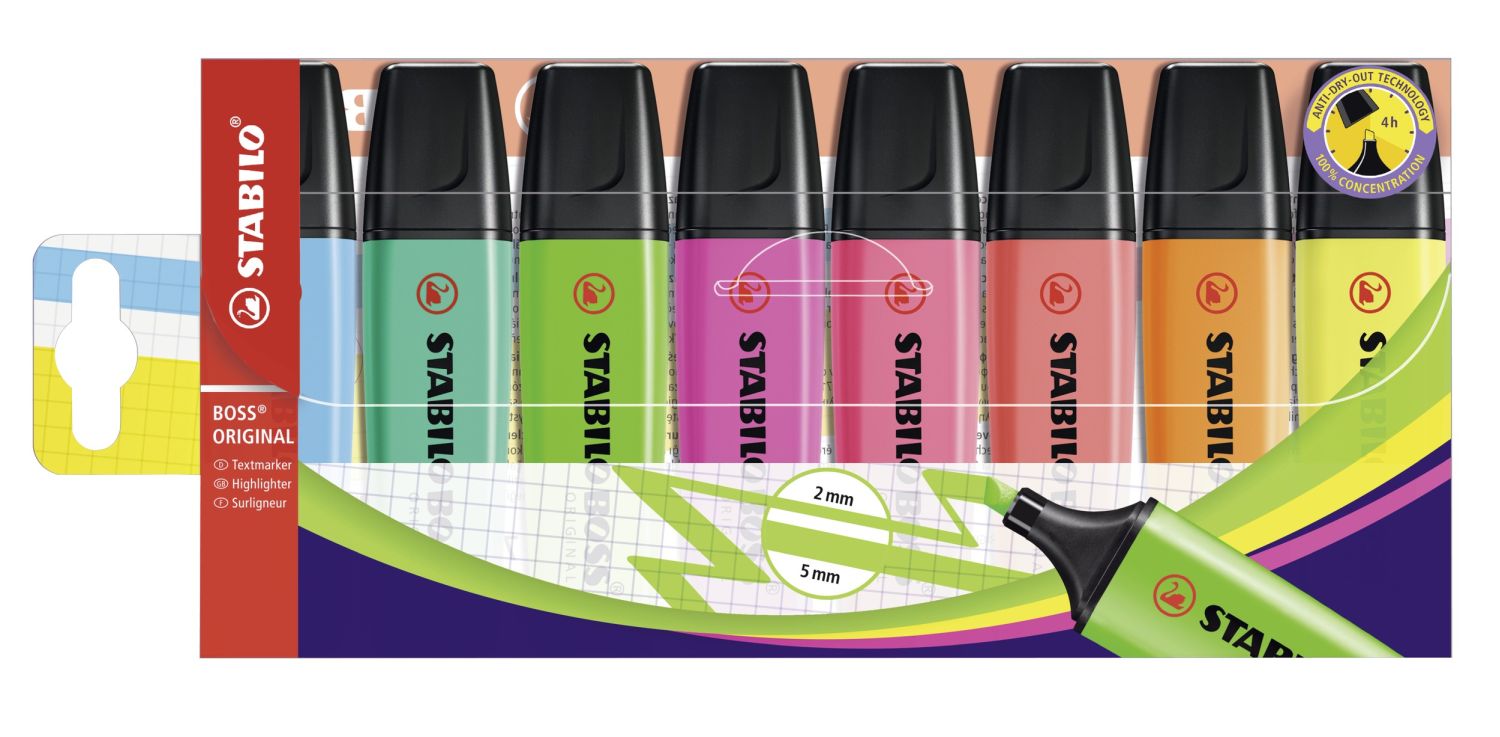 Textmarker - BOSS ORIGINAL - 8er Pack - mit 8 verschiedenen Farben