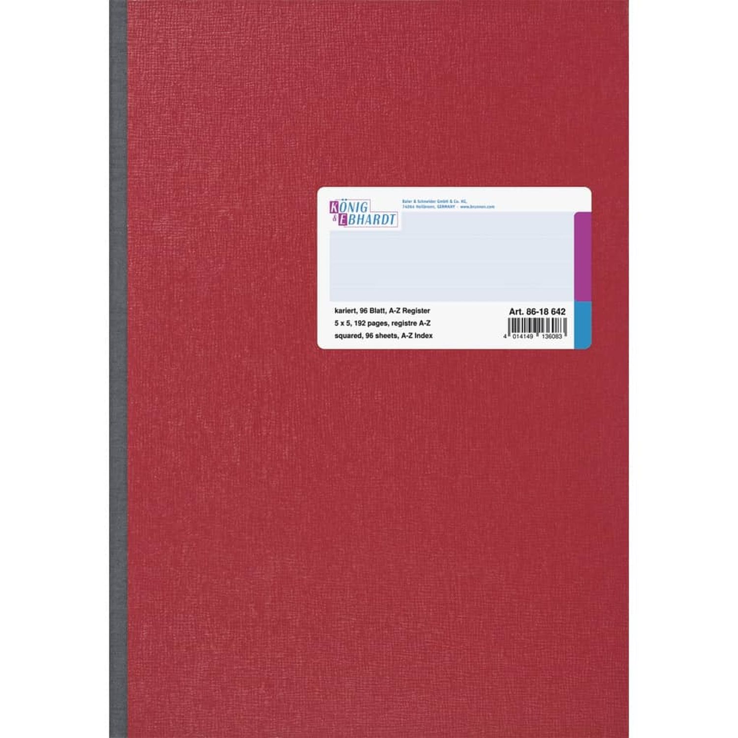 Kladde A4 kariert, 96 Blatt, Register A-Z, Spezialpappe rot Kladde A4 kariert, 96 Blatt, Register A-Z, Spezialpappe rot