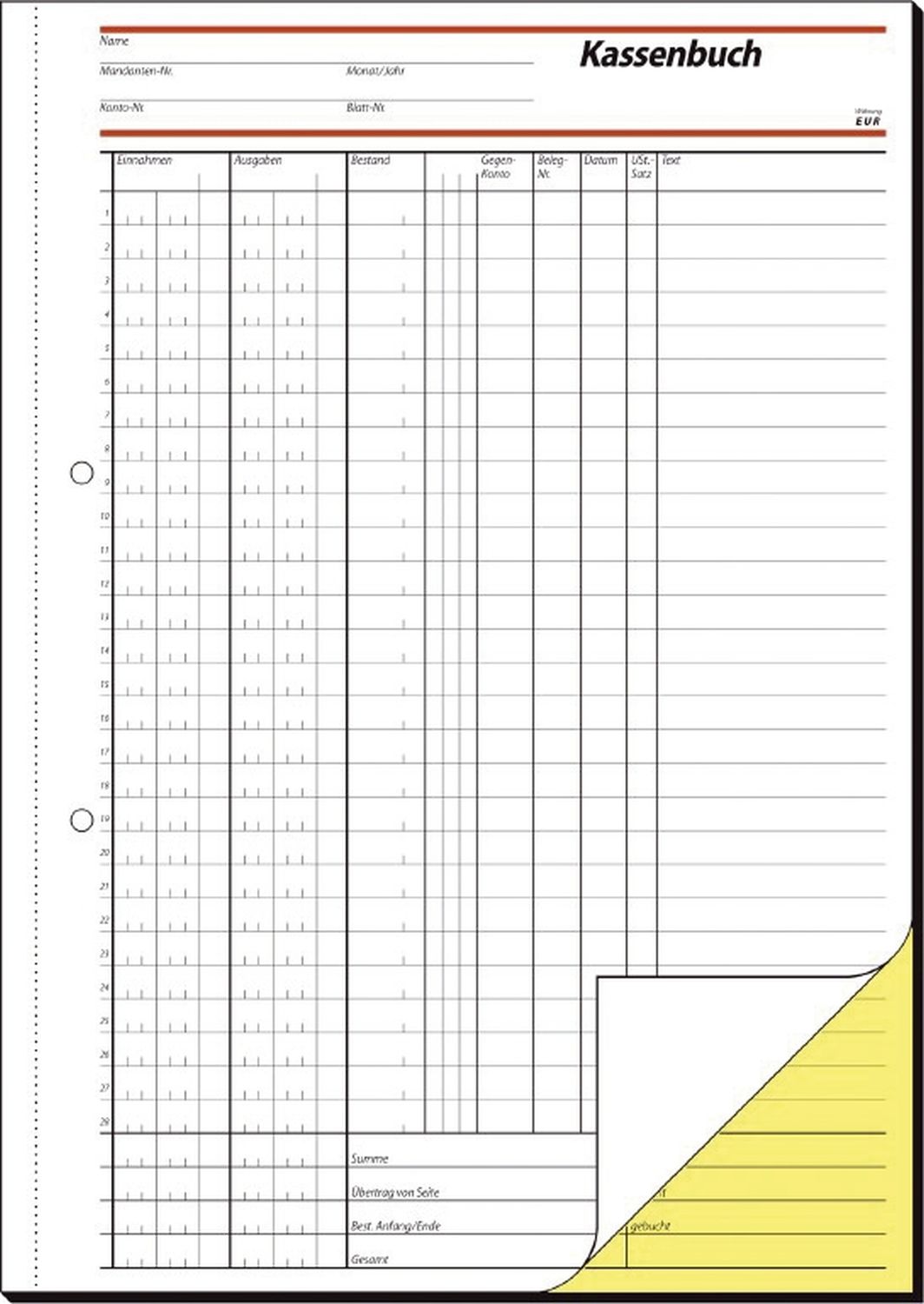 EDV-Kassenbuch - A4, 1. und 2. Blatt bedruckt, SD, MP, 2 x 40 Blatt EDV-Kassenbuch - A4, 1. und 2. Blatt bedruckt, SD, MP, 2 x 40 Blatt