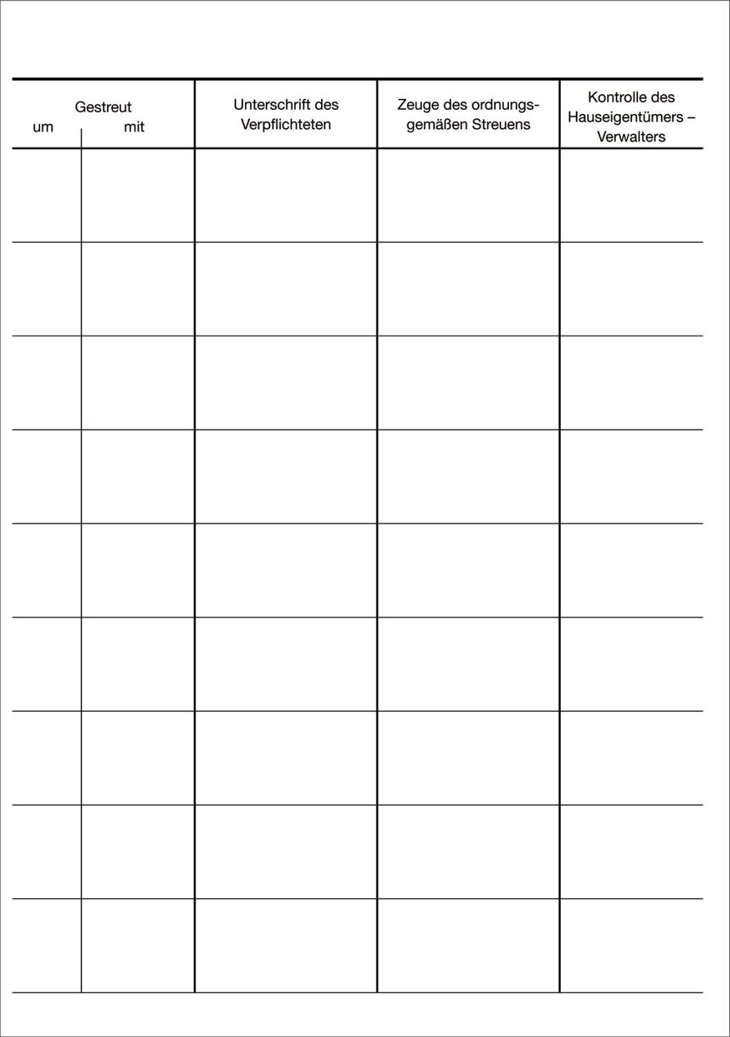 Streu-Kontrollbuch, 24 Seiten, DIN A5 Streu-Kontrollbuch, 24 Seiten, DIN A5